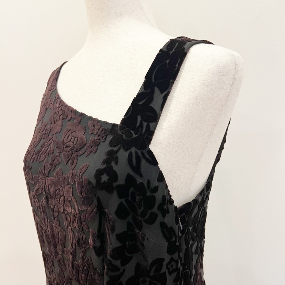 Dana Buchman Velvet Burnout Dress Maxi Gown 10 Brown Floral Y2K 90s Grunge Goth